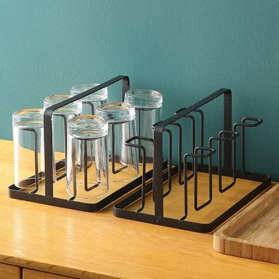 Metall Koppholder Tørkestativ med 6 Glass Opp-ned Kaffekrus Holder Organizer Plassbesparende Kjøkkenredskap