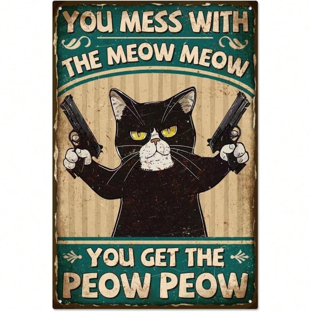 Vintage Metal Cat Wall Decor Meow Meow Tin Sign for Kitchen Bar Garage Man Cave 20x30cm(7.8x11.8inch)
