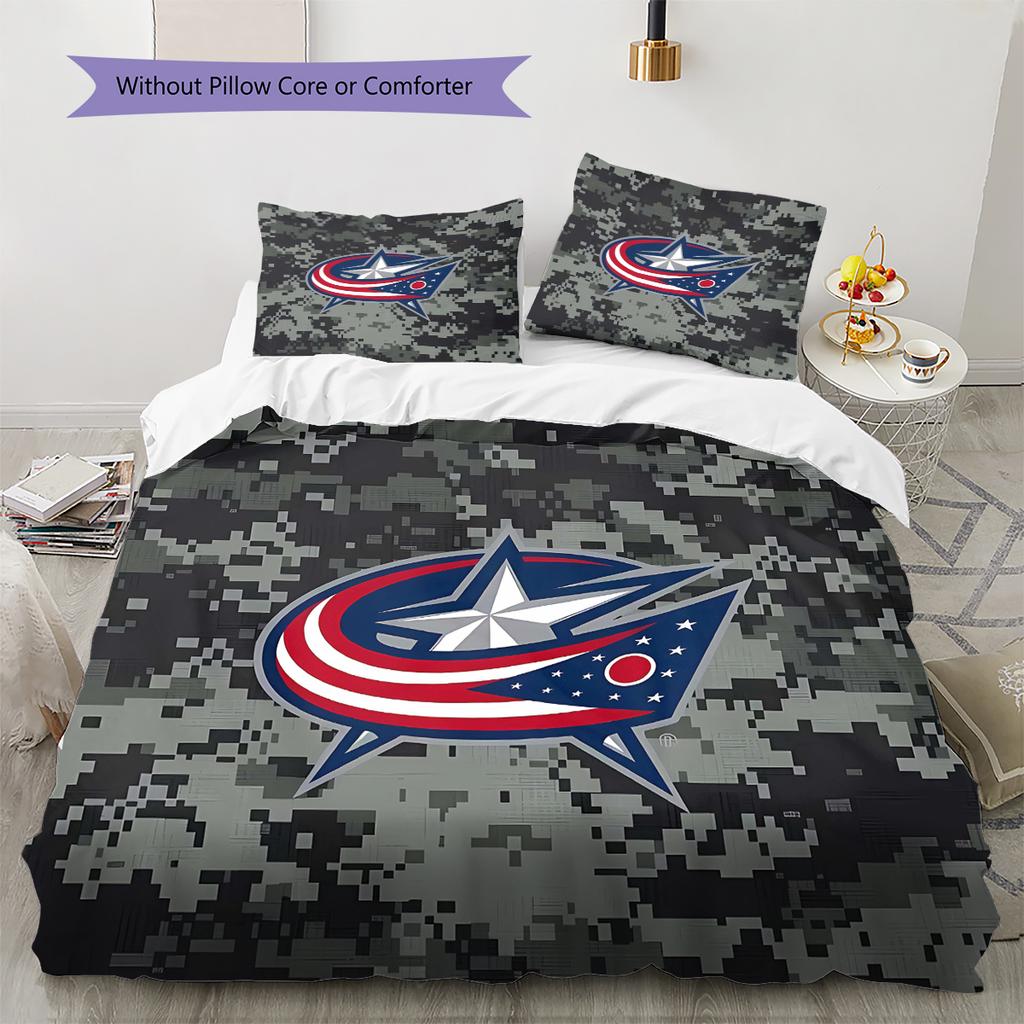 Columbus Blue Jackets Pattern Bedding Quilt Set Quilt Cover Pillowcase Home Decoration Gift (1 * duvet cover + 2 * pillowcase, without core)