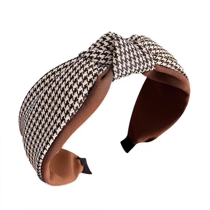 Wide Women Top Bow Knotted Hairbands Classic Plaid Headbands for Adult Daily Headwears Hair Hoop Accessories