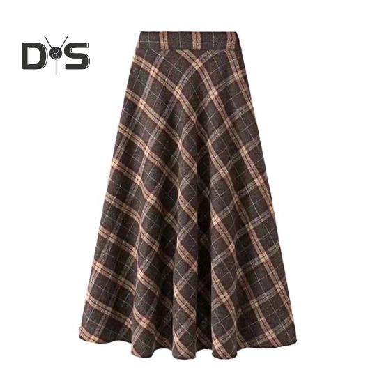 

Женская юбка миди с эластичной резинкой и высокой талией, клетчатый принт, приталенная юбка А-силуэта с широким подолом, повседневная юбка для поездок на работу и в уличном стиле XL кофейный
