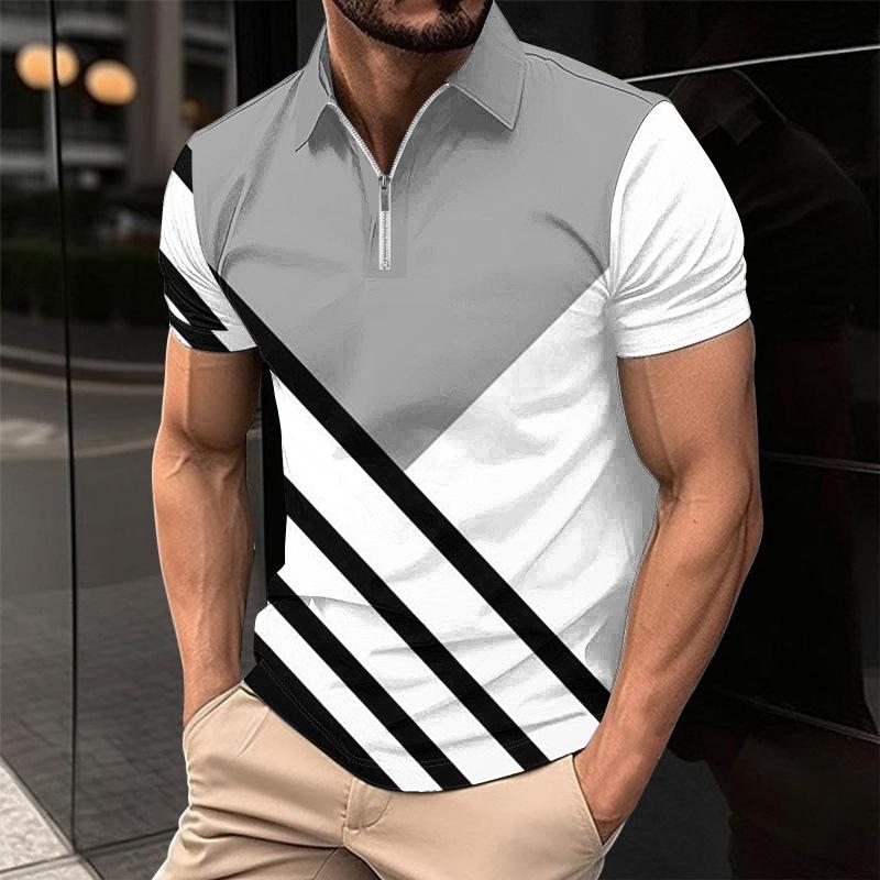 Plus Size Men's Clothing Striped Polos T-Shirts Summer Short Sleeve 3d Printed Streetwear Male Zippers POLO Tee Casual Tops