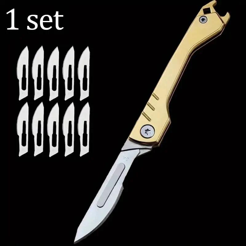 Stainless Steel Folding Knife Pocket Knife With 9 Replaceable Blades Sharp Hobby Knife Craft Knife Kit Kitchen Accessoires