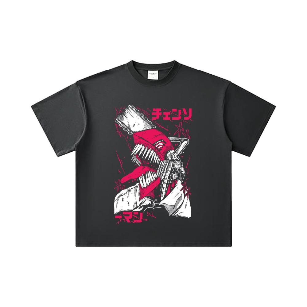 260 GSM Double Yarn 32 Count 100% Cotton Chainsaw Man V16 Denji Print Unisex Heavy Cotton T Shirt