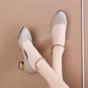 High Heels Chunky Single Shoes for Women, Round Head, Wedding Shoes, Simple Word Buckle, Work Shoes, Spring Autumn, New Fashion