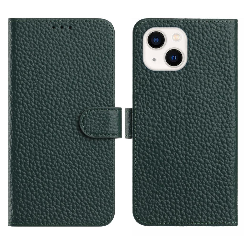 For iPhone 15 Plus Case Wallet Stand Litchi Texture Genuine Cow Leather Flip Phone Cover