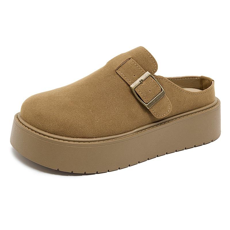 Cowhide version of children's thick-soled bag head and half slippers to wear spring and summer new one-pedal lazy single shoes