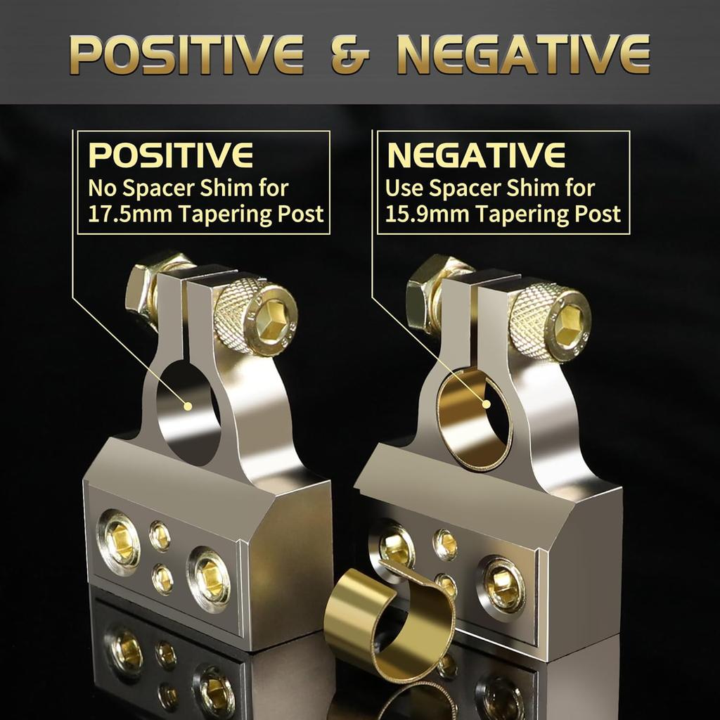 TONDA Battery Terminals, 0/4/8/10 Gauge Battery Terminal Connectors With Shims And Protective Covers, Car Cable Ends, 1 Pair