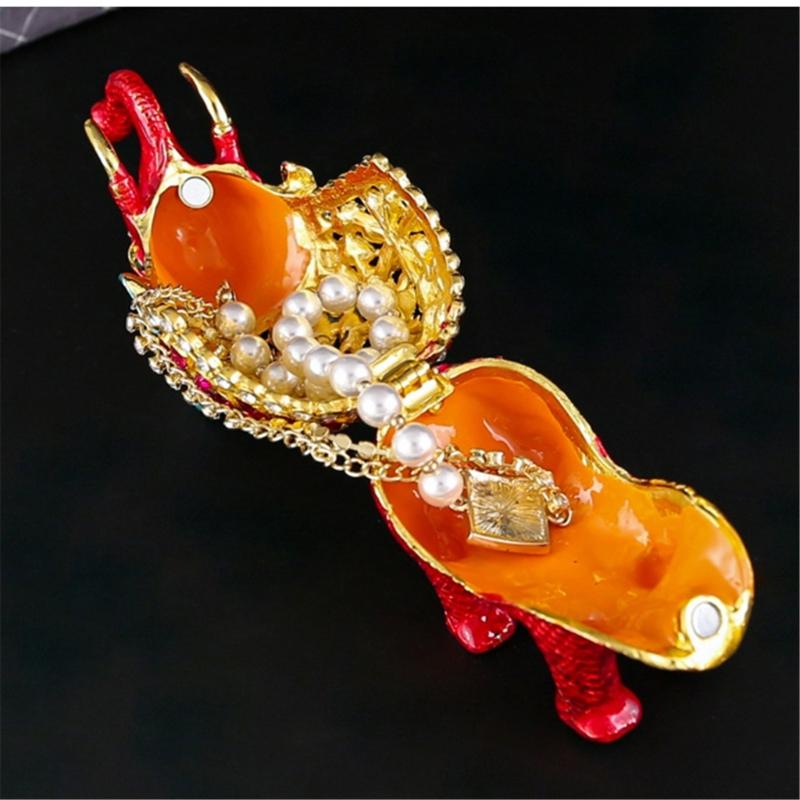 Decorative Elephant Jewelry Box with Enamel Finish and Crystal Detail for Ring, Earring and Dresser Storage Display