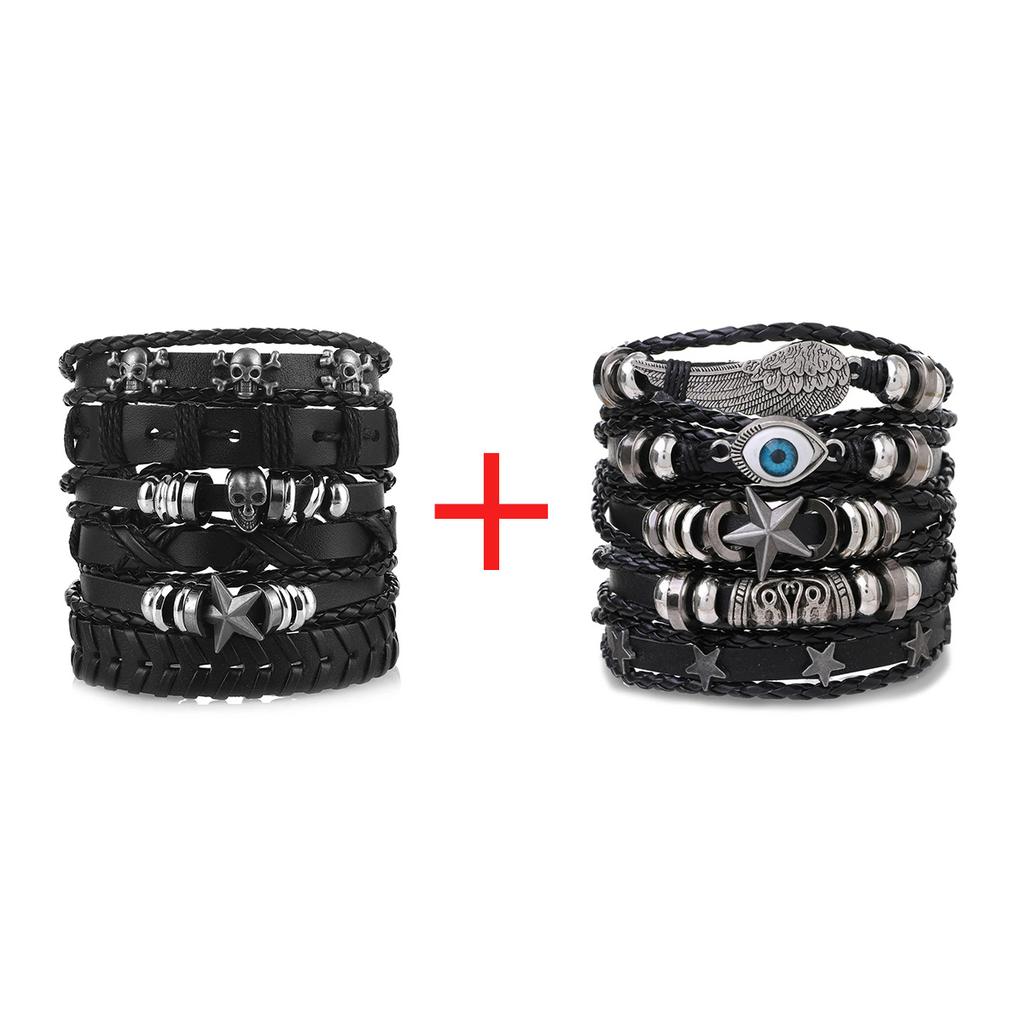 1 Mode-Armband Wikinger-Armband Für Männer Handgelenk-Armbänder Geflochtenes Totenkopf-Hand-Schmuckstück Verstellbares Leder-Set-Armband Für Leder