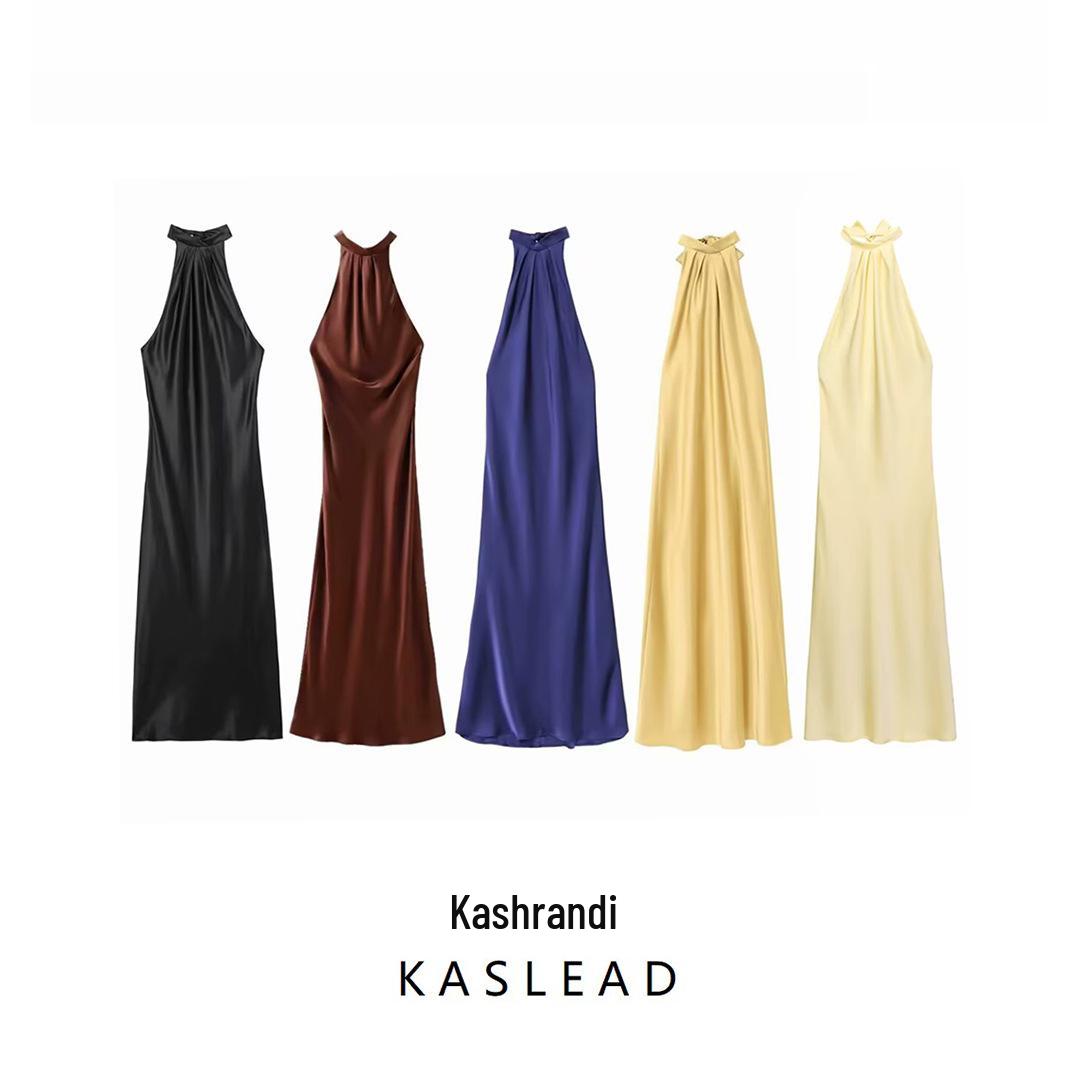 

2025 Spring Backless Silk Satin Dress - Women s European & American Slim Fit Style Small коричневый