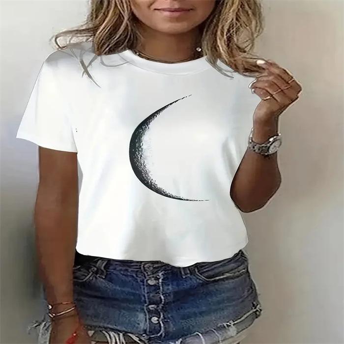 Summer Round Neck Printed Top Fashionable Casual Cute Short Sleeved Women's Pure Cotton T-shirts