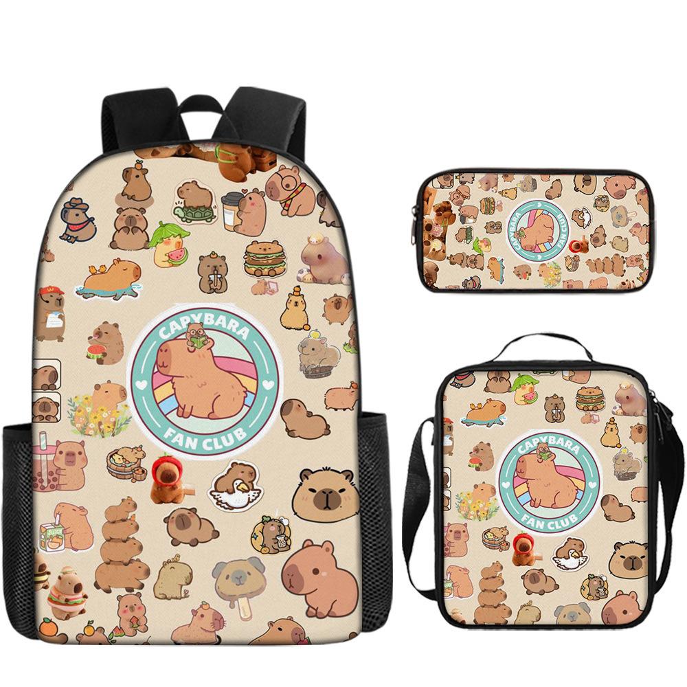 Luxus Neuheit Eigenartig Lustig Cool Capybara 3D Druck 3 Stück/Set Schüler Schultaschen Laptop Tagesrucksack Rucksack Lunchtasche Federmäppchen