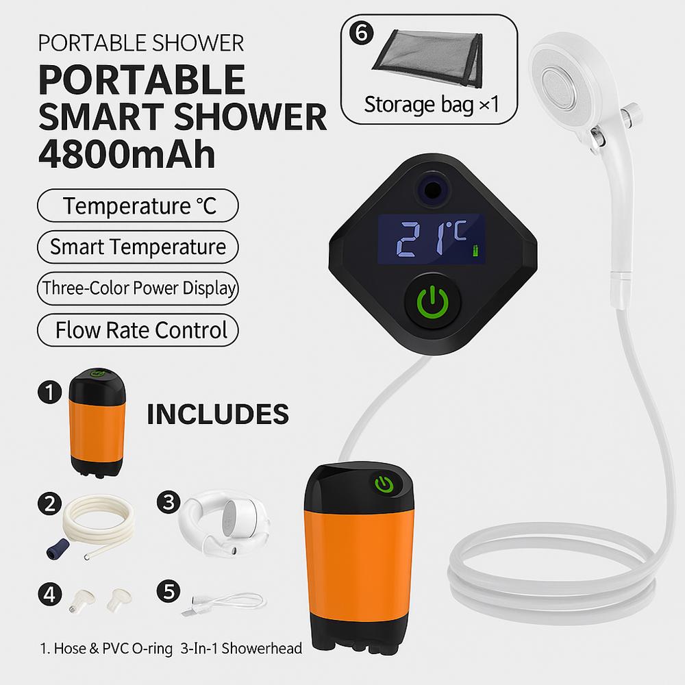 Portable Electric Shower Rechargeable Water Pump Self-Priming Shower Head for Home Dorm Camping Outdoor Bath