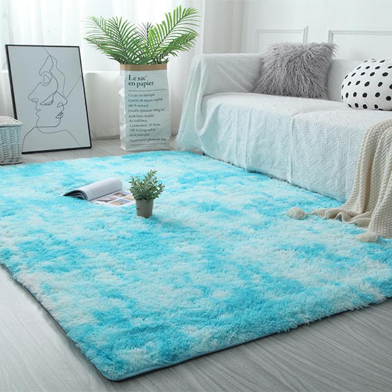 Simple Modern Silk Hair Tie-Dye Carpet Plush Soft Living Room Bedroom Bed Blanket Children's Room Non-Slip Floor Mat