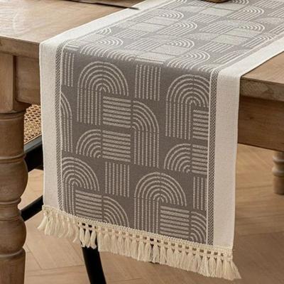 Retro Nordischer Stil Tischläufer Wasserdichte Polyester Tischdecke mit Quaste Waschbarer Tischläufer Festival