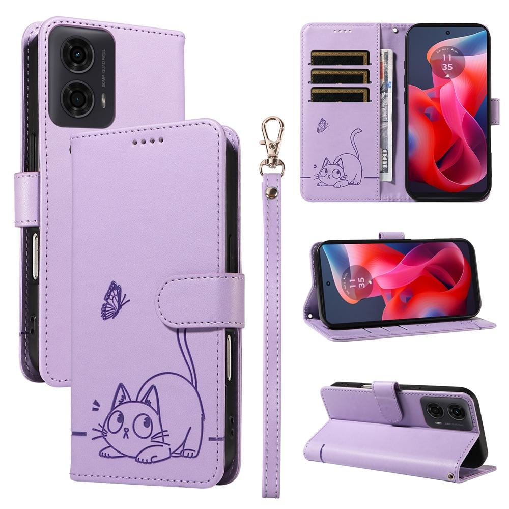 Magnetic Wallet Flip Case for Motorola Moto G04 G04S G05 G13 G23 G24 G32 G34 G45 G53 G54 G73 G85 5G | Cute Cat Embossed Design