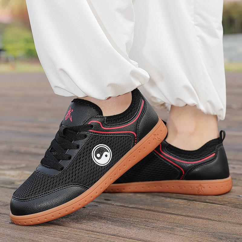 Tai Chi shoes spring and summer breathable mesh practice shoes genuine leather beef tendon soft sole men's martial arts shoes kung fu shoes