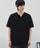 DRAW FIT Waffle Henley Neck Half T-Shirt [Black]