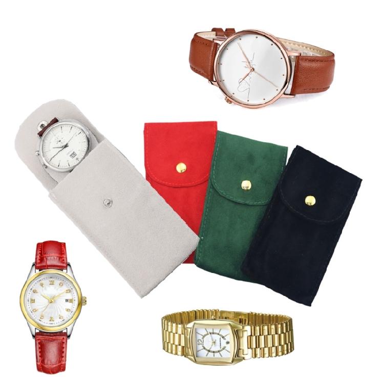 Velvets Watch Travel Bag with Button Closure Secure Storage Pocket for Watches Jewelry Container for Men and Women