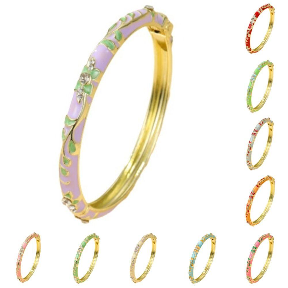 Élégant Bracelet Jonc Fleur Émaillée Colorée Bracelet Floral pour Femme Mariée