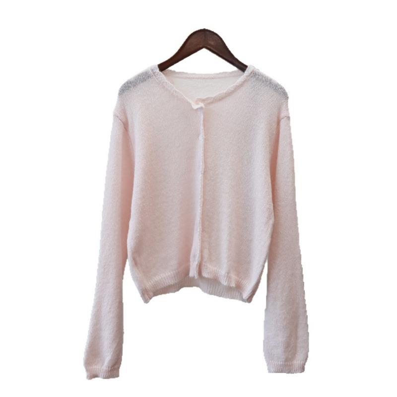 Early autumn new thin soft waxy knitted cardigan simple versatile and thin solid color sweater jacket women