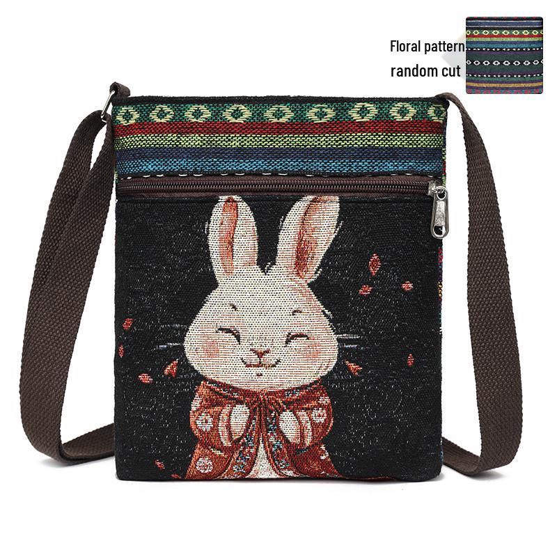 Damen Canvas Umhängetasche - Niedlicher chinesischer Stil, ethnisches Miao-Design, vielseitige gewebte Stoff Schulter- & Handytasche