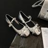 Fashion Women Fashion Thick Heel Mary Jane Shoes Ladies Spring Autumn New Round Toe Single Shoes Sliver Bows Platform Casual Light Shoes