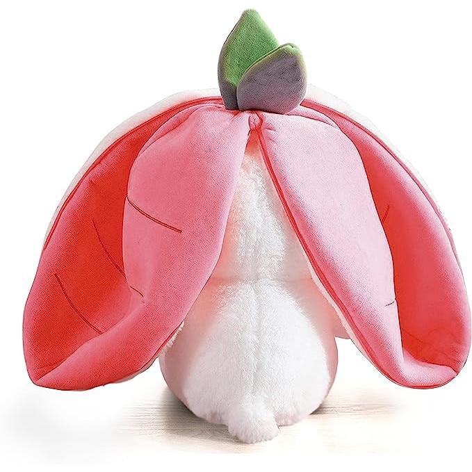 Iepuras Soft Plush Pillow Bunny, Strawberry Print, 25 Cm, White/Pink, Stuffed Animal Toy for Kids
