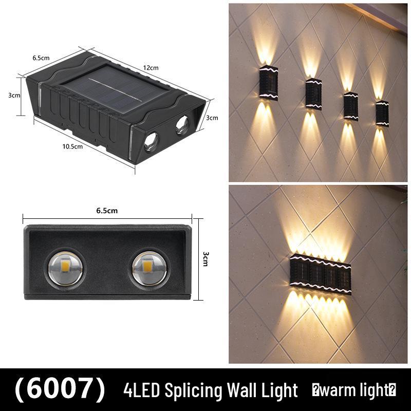 מנורת קיר חיצונית עמידה למים עם ראש כפול סולארי: פנס גן עולה/יורד עם קישוט זוהר