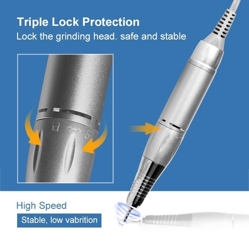 Mașină electrică portabilă de găurit pentru unghii, mașină de manichiură pentru șlefuitor de unghii cu gel acrilic, echipament reîncărcabil pentru arta unghiilor