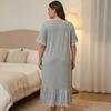 VEZFAA Women's Fashion Summer Spring Lace Print Short Sleeve V‑Neck Loose Casual Nightgown