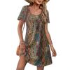 2026 Womens U-Neck Printed Midi Dress Casual Loose Fit Everyday Wear