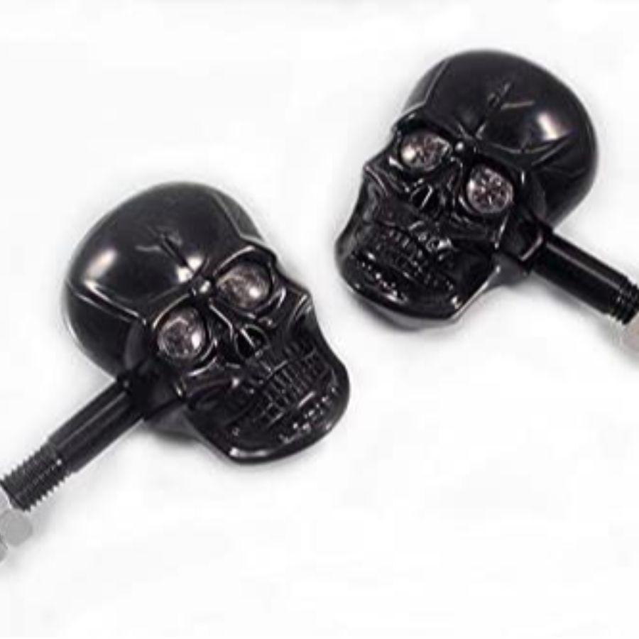 10mm Screw Skull Head LED Amber Turn Signal Indicator Light (Black)