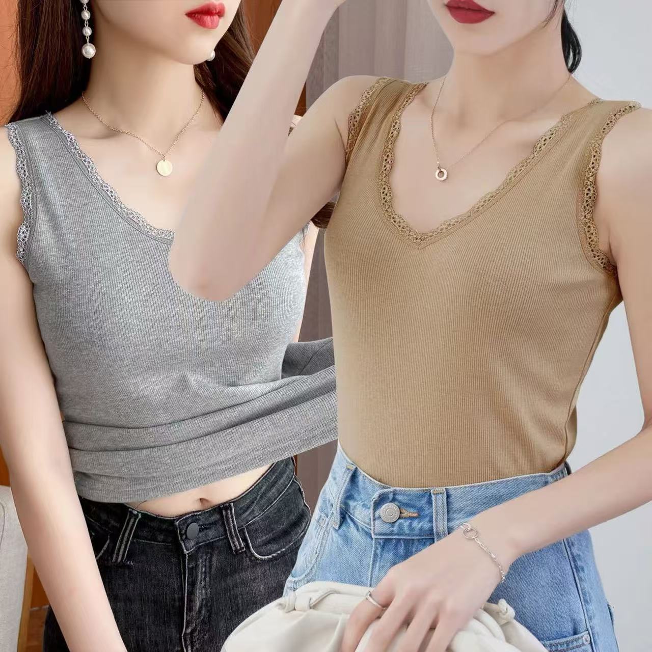 

Сексуальный кружевной топ с v-образным вырезом для женщин, облегающая майка в рубчик в корейском стиле, идеально подходит для многослойного ношения или ношения в одиночку весной и летом 5XL