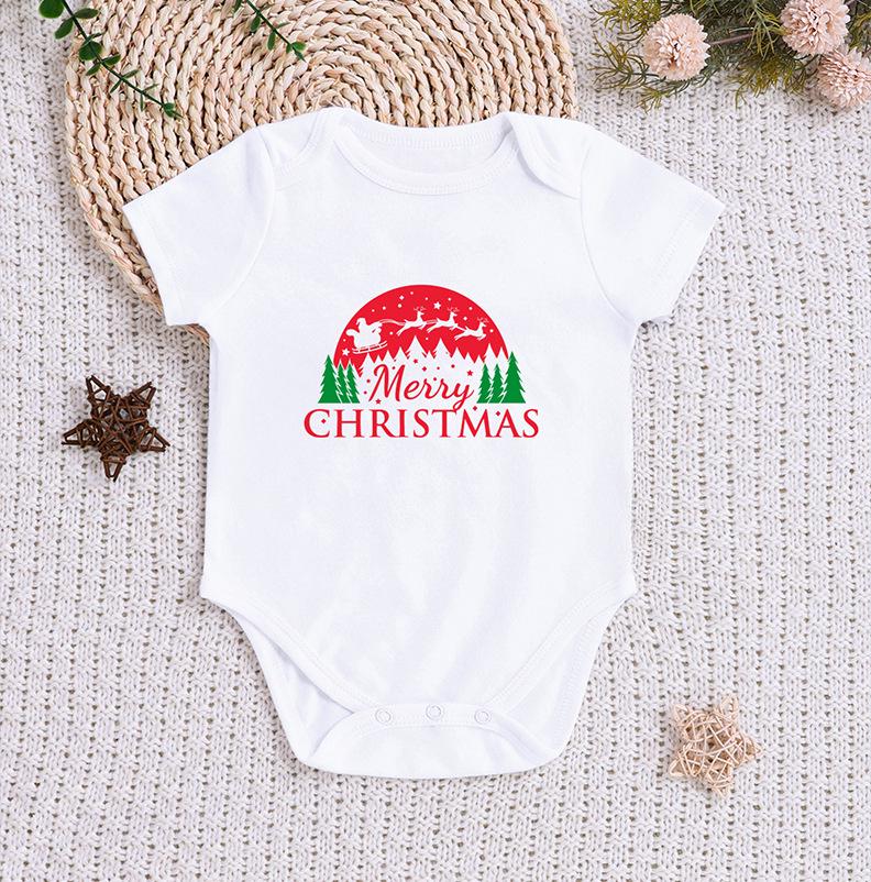 Four Seasons Baby Bodysuit: Newborn Triangle Romper with Christmas Print, Short Sleeve Onesie for Comfortable Outings