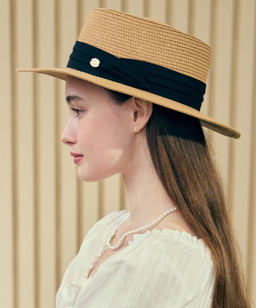 NONLOCAL Gold Label Point Rattan Boater Hat - Beige