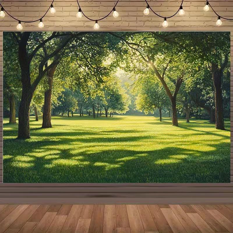 2D Green Park Background Cloth Sunny Forest Lawn Nature Party Backdrop Banner