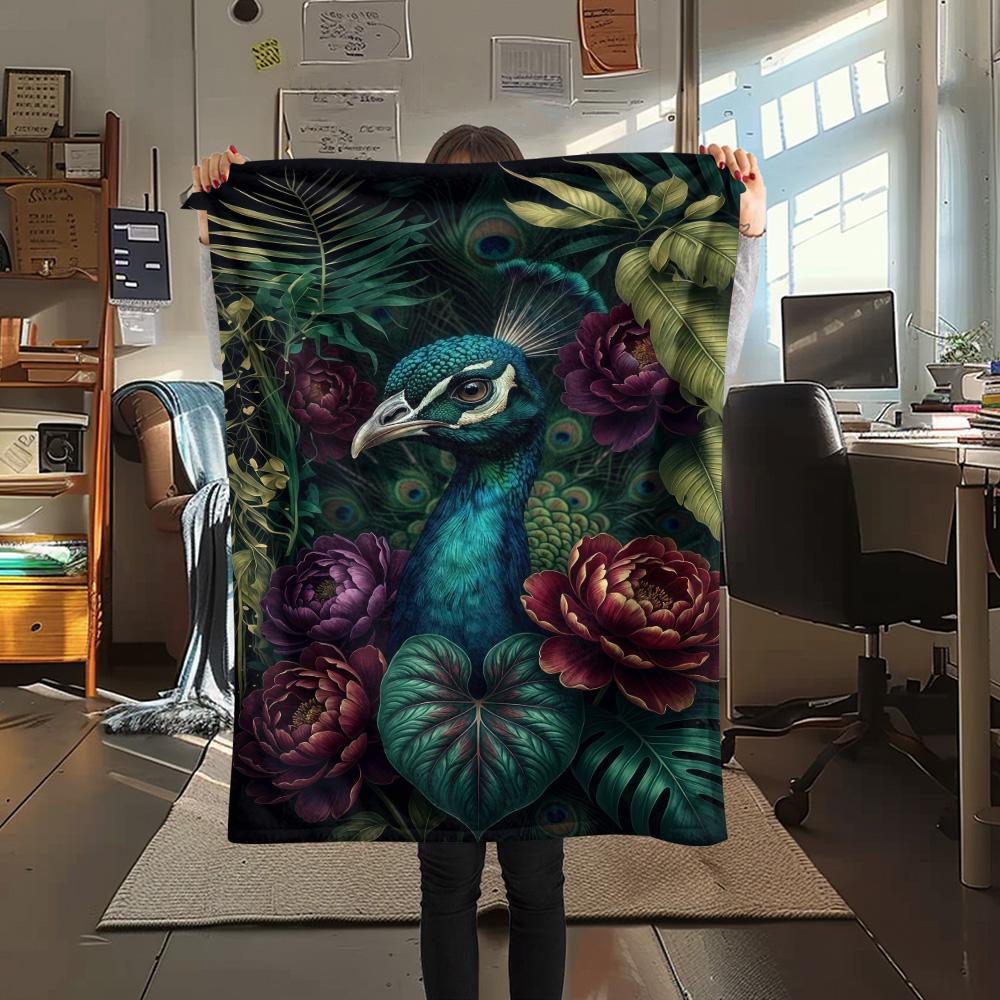 1PC Peacocks and Plants  Print FlAannel Blanket, High quality Comfortable for All Seasons, Home Decor, Warmth and Comfort
