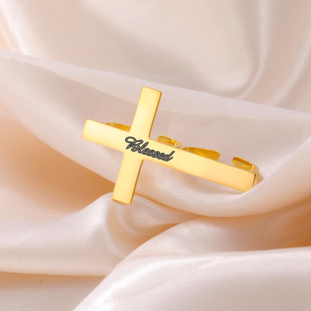 Cazador Custom Name 2 Cross Rings for Women Men Christian Stainless Steel Personalized Rings Adjustable Jesus Jewelry 2026 New