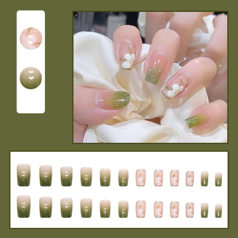 2025 Newest 24Pcs/Set Nail Art French Fake Nails Set With Glue Abs Plastic - Simple Short Nail Stickers