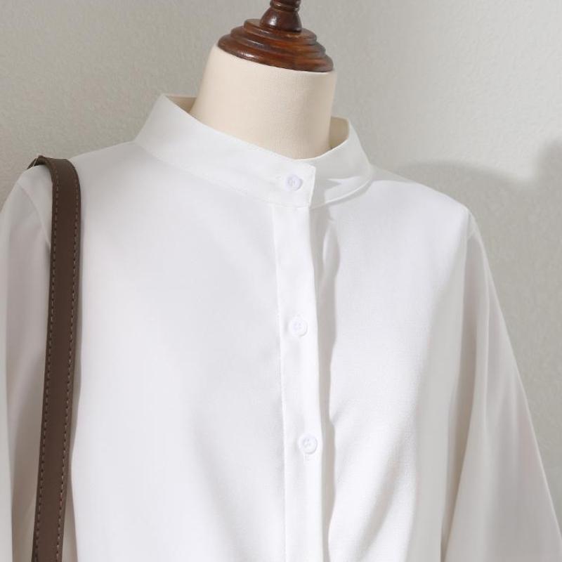 Dámské elegantní bílé černé volné halenky elegantní vintage s dlouhým rukávem a lucernou, kancelářské dámské univerzální design, elegantní dámské nové ležérní topy s výstřihem do O-neck