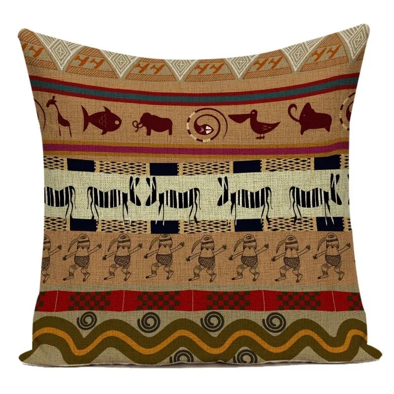 Retro Characters Cushions Case African Woman Sofa Seat Decorative Pillow Cases Abstract Geometry Home Cushion Cover