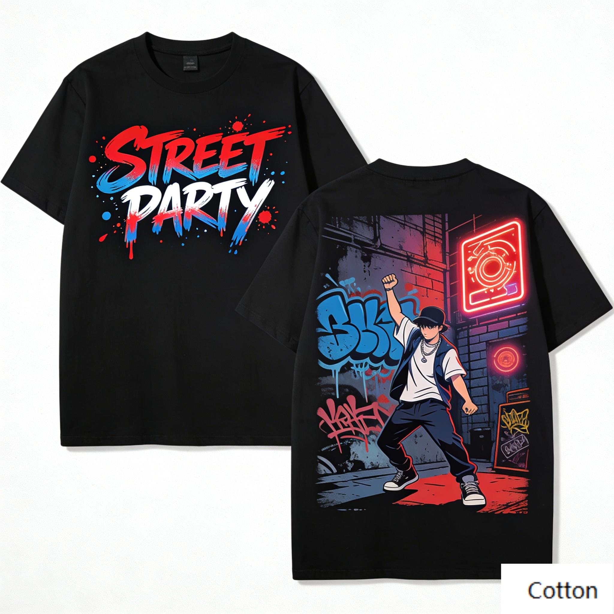 

Neon STREET PARTY Hip Hop Dancer Graphic TShirt Gradient Dripping Lettering Print Pure Cotton Tee Cyber Streetwear Unisex Top M