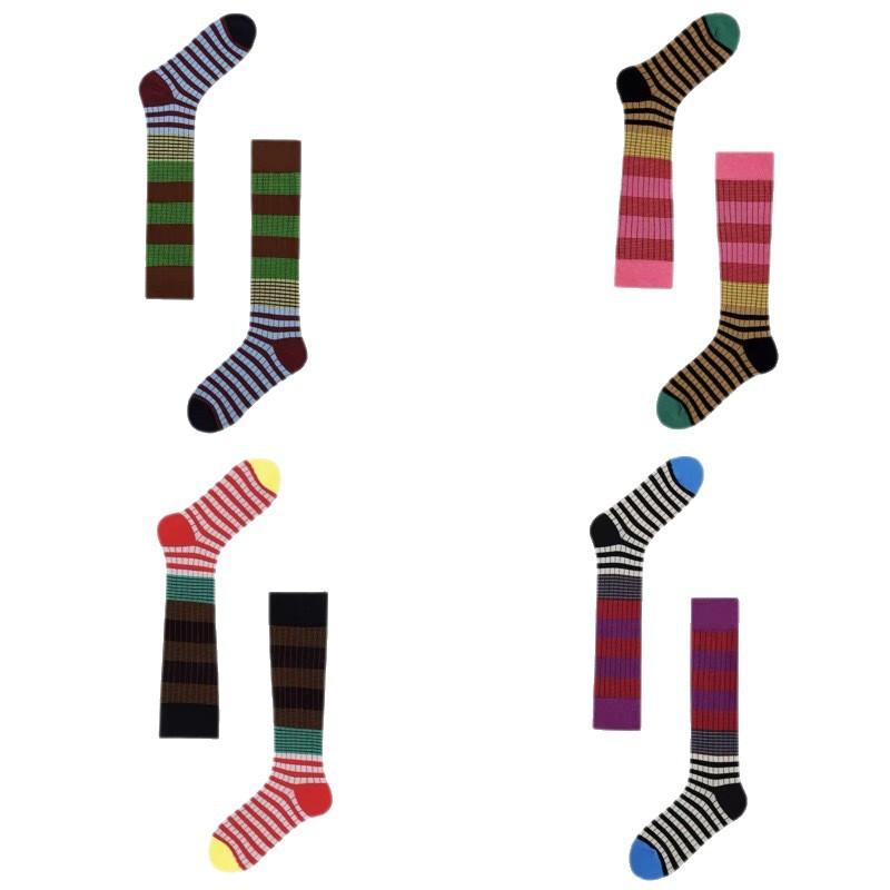 Popular Vintage Maillard Style Contrast Stripes Outdoor Fashion Skinny Stockings & Knee Socks Stacking Socks