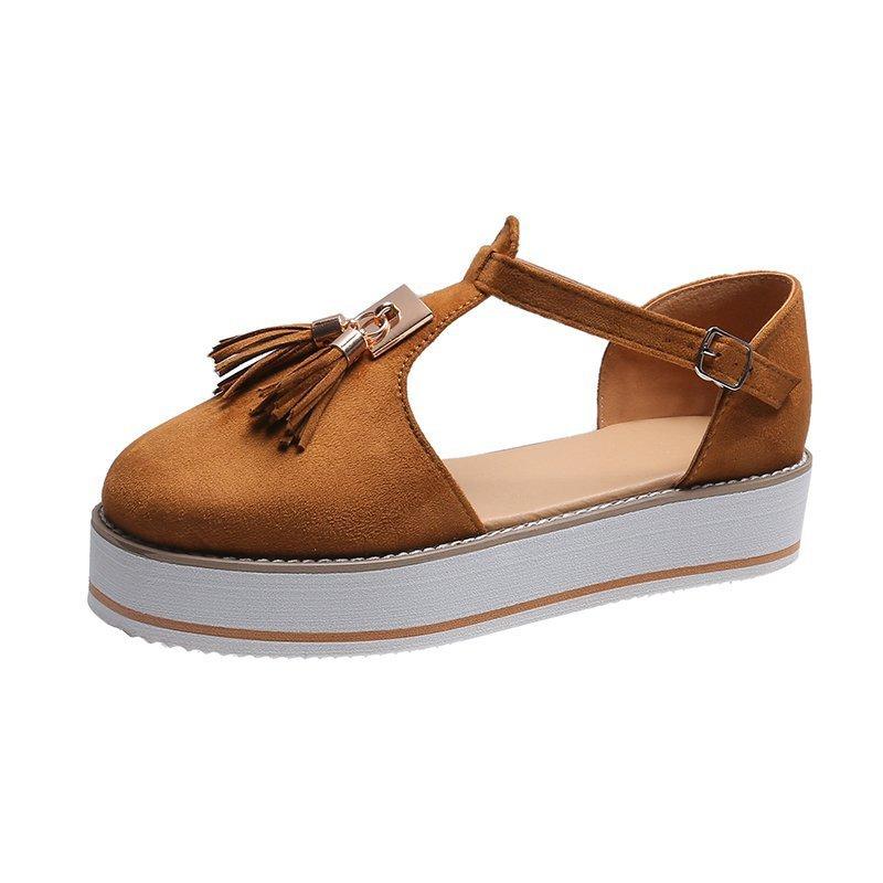 

Wish large size sandals women s summer platform muffin one-word buckle fringed sandals women 43 коричневый