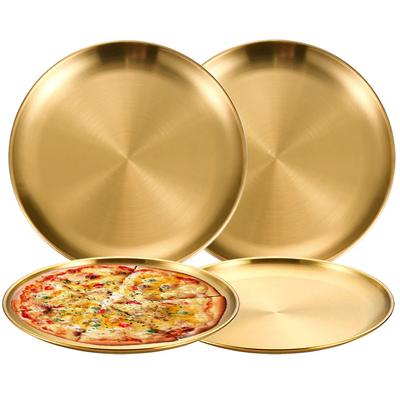 4 Stück Edelstahl Aufbewahrungstablett Luxuriöses Messinggold Runde Platte Obst Kuchen Steak Snack Küche Metall Aufbewahrung Tischgeschirr Schale