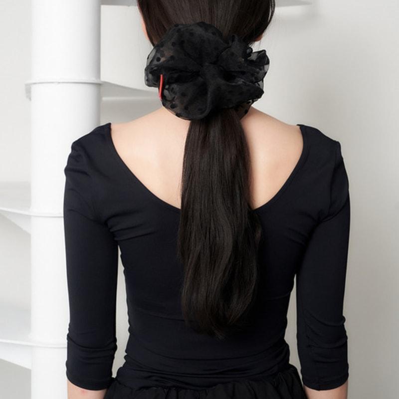 Geegee Dot Organdy Hair Scrunchie - Black