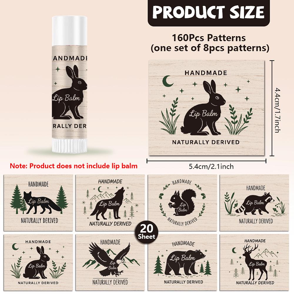 Picture Stickers for Lip Balm DIY Paper Stickers Labels Animals 54x44mm 8pcs/sheet