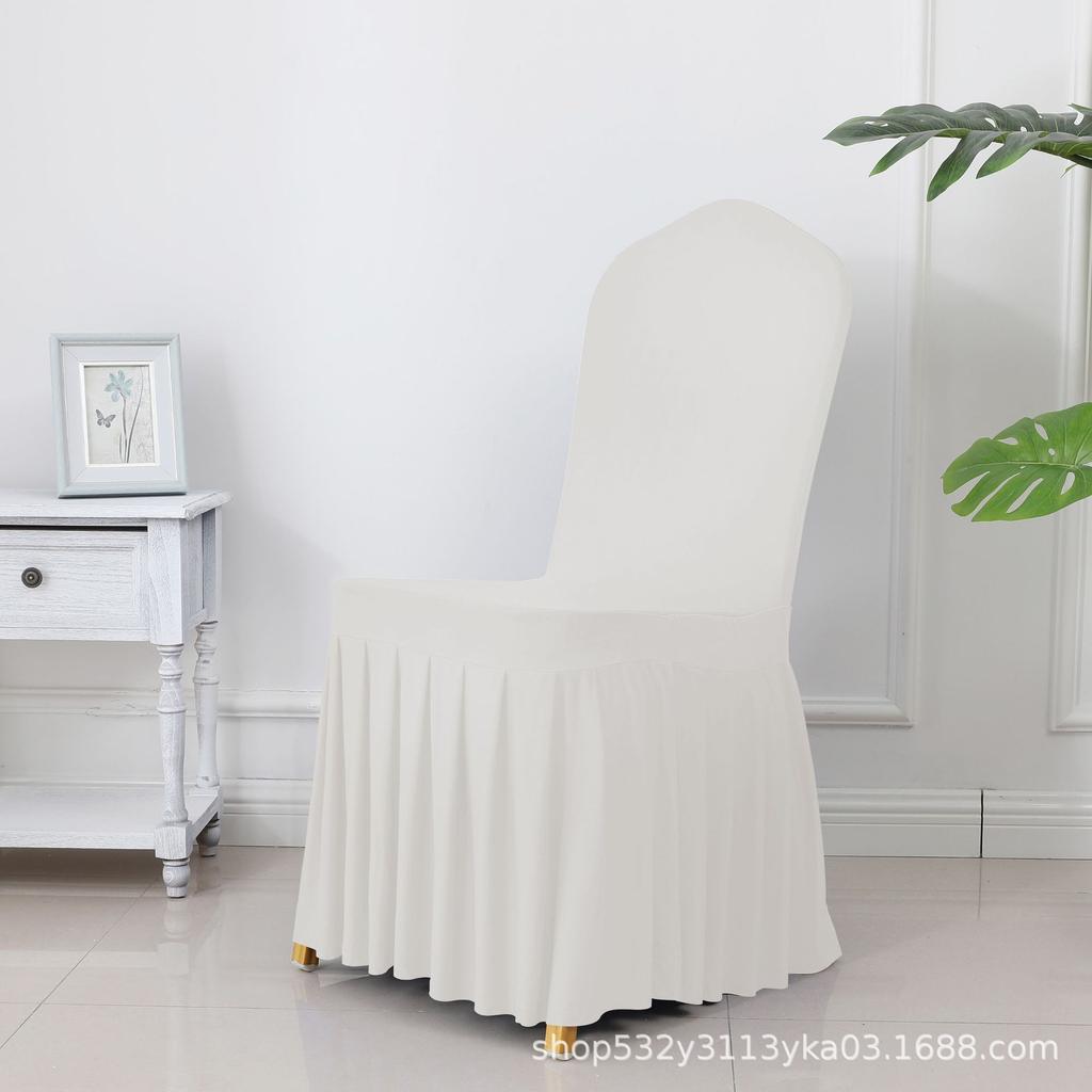 Banquet Chair Cover Thickened Elastic Pleated Skirt Dining Chair Cover Wedding Hotel Party Venue Decoration Simple and Versatile